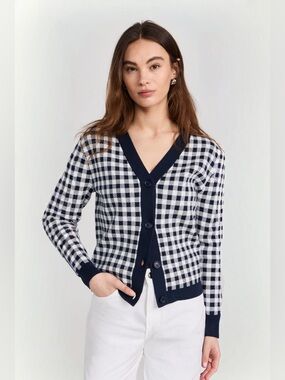 KULE The Liam Cardigan Gingham Navy NWT Size Medium